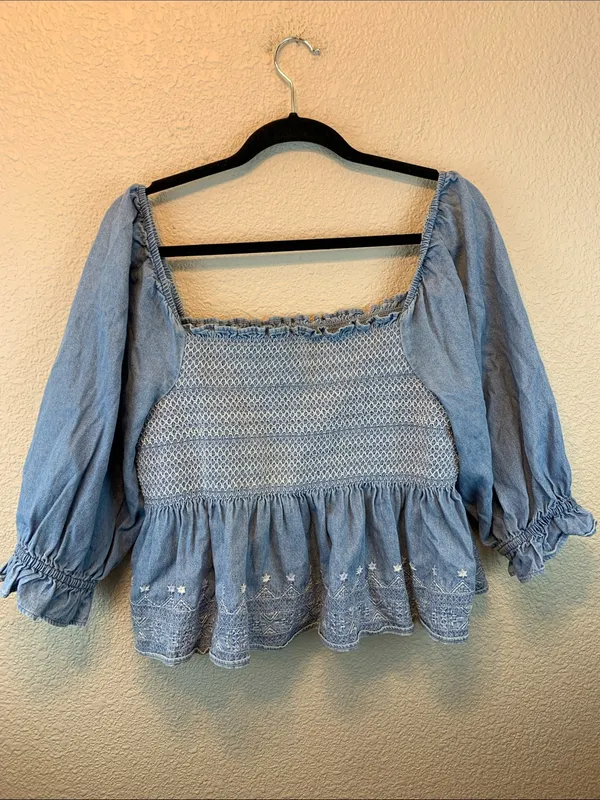 American Eagle pheasant top sz L western country festival preppy embroidered - Image 6
