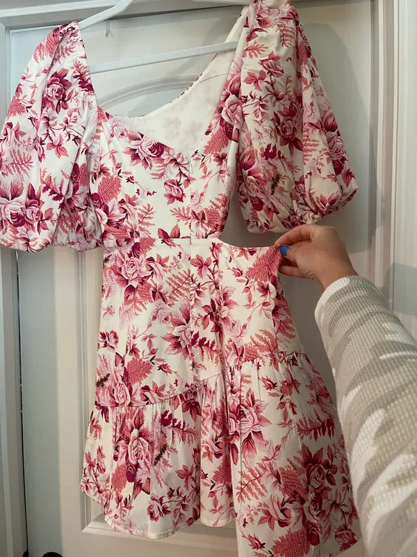 Hello Molly Sweetest Kind Dress Pink Floral Cut Out Mini Dress - Image 4