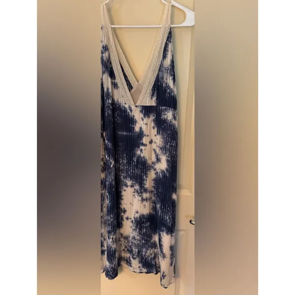 line and dot blue tie die mikdi dress Women's Sz Small - Image 2