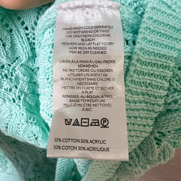 Anthropologie Mint Green‎ Pointelle Eyelet Knit Short Sleeve Keyhole Top 2X - Image 7