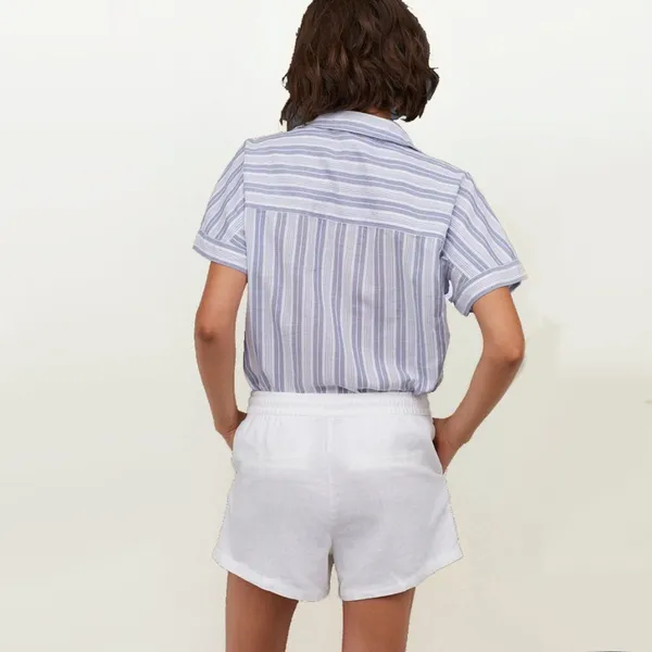 H&M Linen-blend Drawstring Elastic Waist Casual Shorts White Womens 6 - Image 12