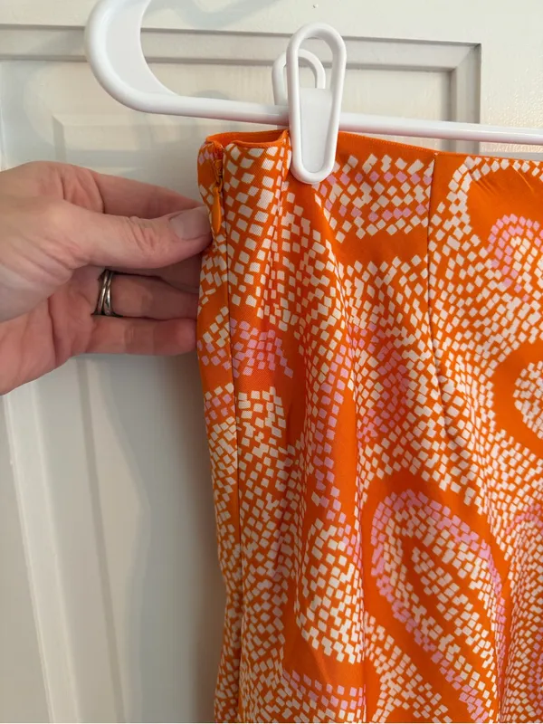 1.STATE Orange Pink Paisley Print Satin Midi Skirt Lined‎ Size 12 - Image 7