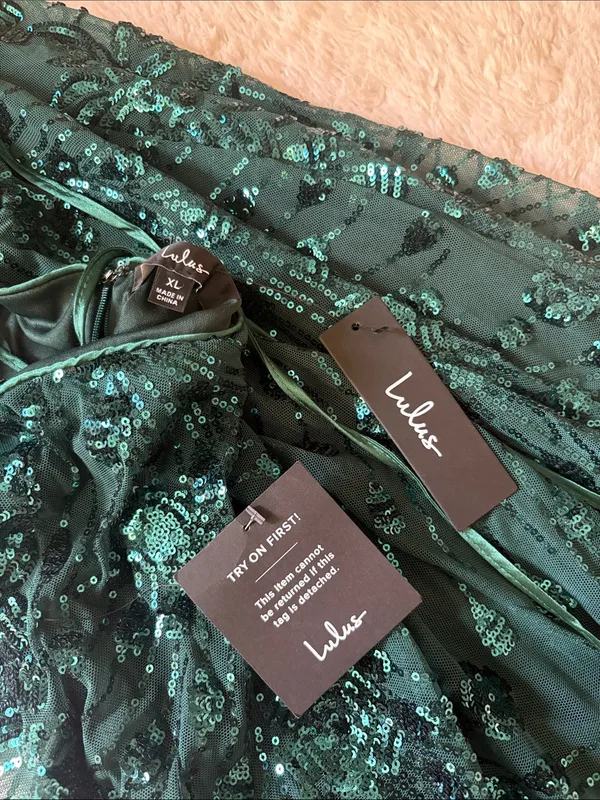 Lulus Photo Finish Forest Green Sequin Lace-Up Maxi Dress Size XL Formal Glam - Image 6