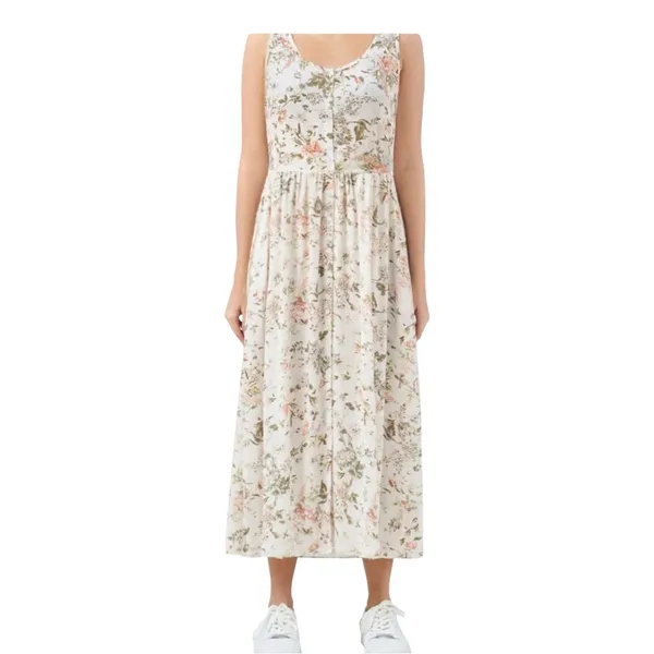 Frye Women’s Button Front Floral Gauze Sleeveless Midi Dress Romantic Size M - Image 3