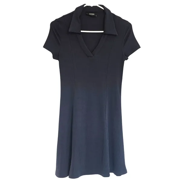 Cider Collar Ruffle Knitted Mini Skater Polo Tennis Dress Blue Size Medium - Image 2