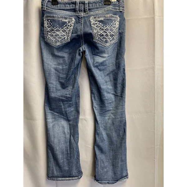 Rock 47 By Wrangler Women's Blue Jeans Flared Ultra Low rise Size 30x30 SKU 5402 - Image 2