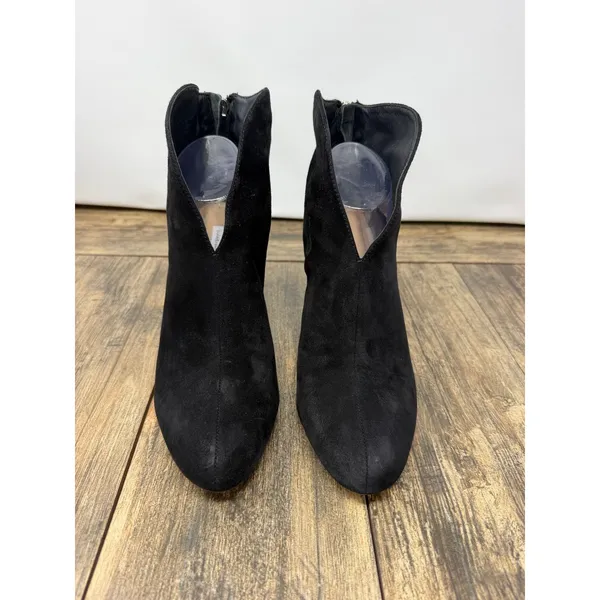 Diane von Furstenberg Black Suede V-Cut Wedge Ankle Boots Wood Heel 8.5M 38.5 - Image 3