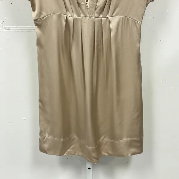 BCBGMAXAZRIA Silk Mini Dress Pebble Beige‎ Sequin Embroidered Champagne Party XS - Image 6