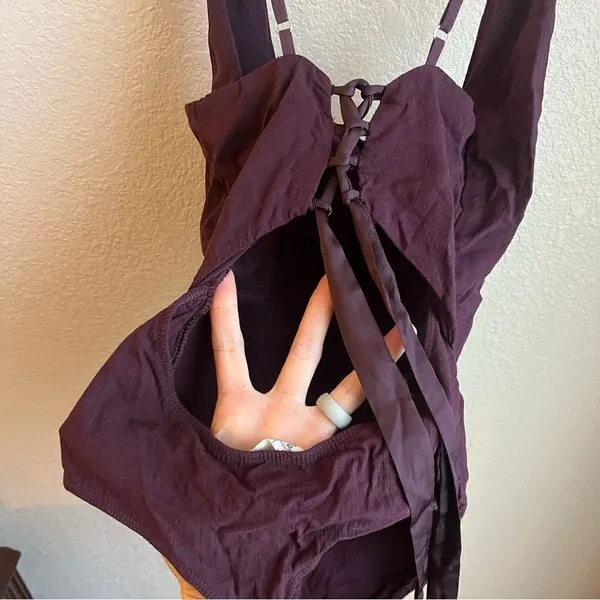 Free People Dark Purple Lace Back Bodysuit - Image 5