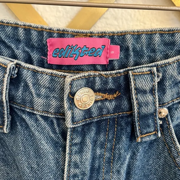 Edikted Carpenter Jeans Baggy Wide Leg Raw Hem Small - Image 2