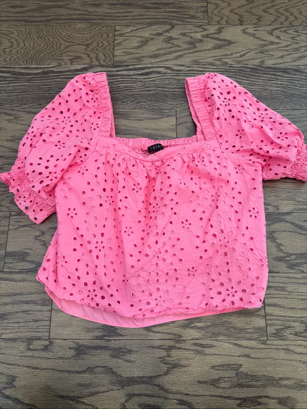 1. State Pink Broderie Anglaise Square-Neck Puff Sleeve Top - Image 2