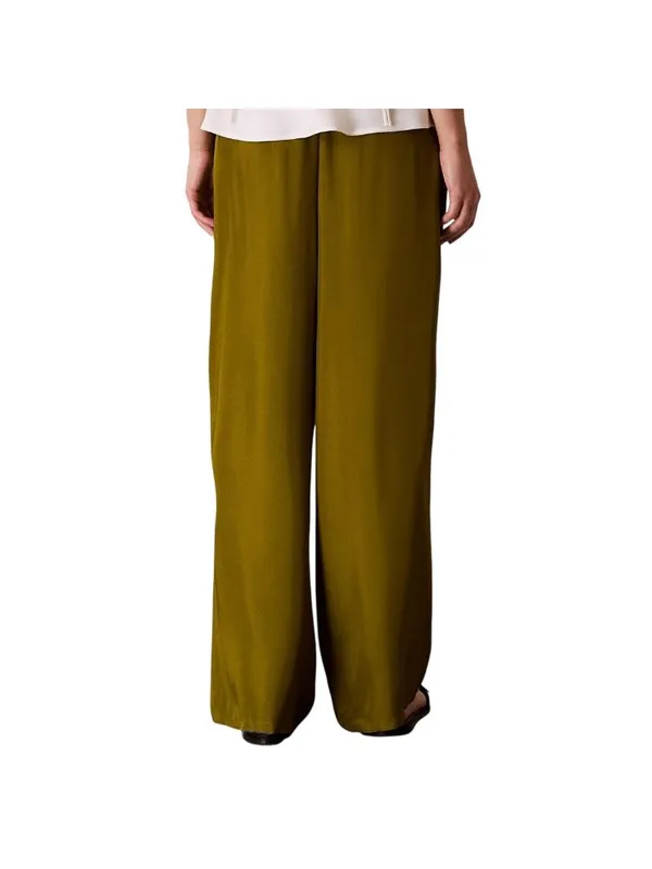 NWT Calvin Klein Womens Drawstring Wide-Leg Pants 44B932G Dark Leaves Green M - Image 2