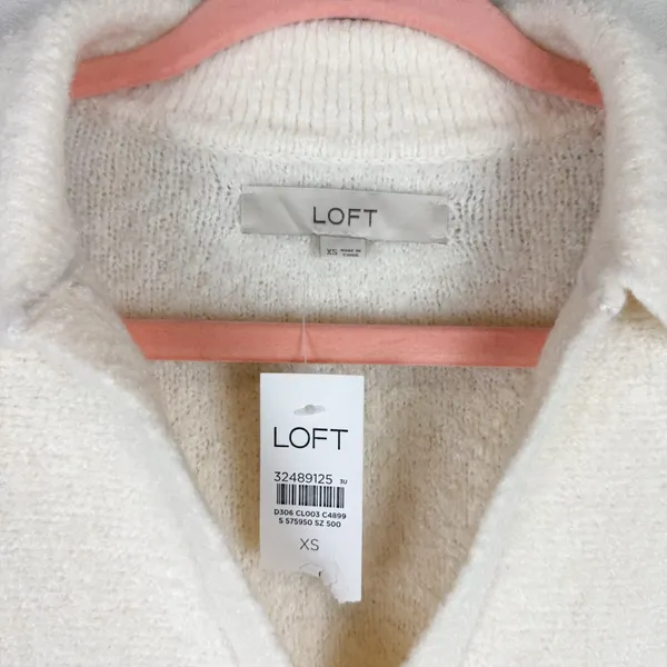 NWT LOFT Boucle Polo Sweater Ivory‎ Cream Soft Knit Size XS - Image 5