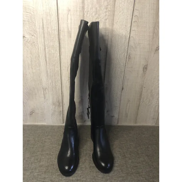 INC International Concepts Boots Womens Size 5 Tall Black Leather Rider Side Zip - Image 4
