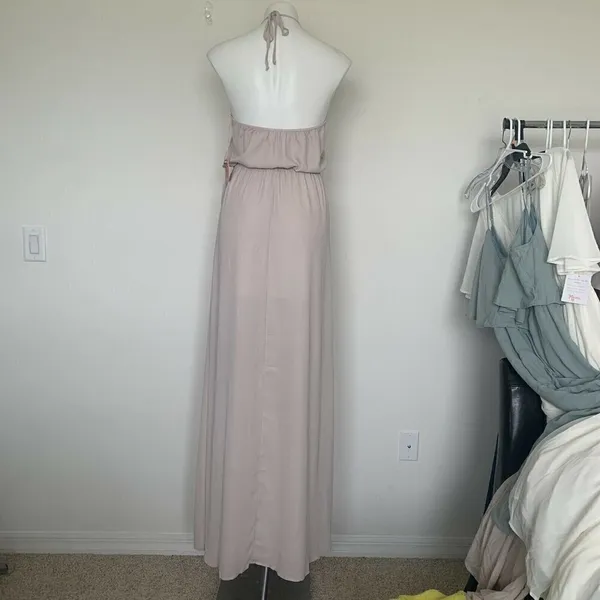 NEW Show ME YOUR MUMU off back HALTER maxi DRESS SMALL BEIGE bridesmaid - Image 7