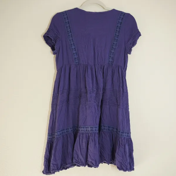 Altar'd State Blue Purple Mini Dress Boho Embroidered Babydoll Fun Wedding Guest - Image 4