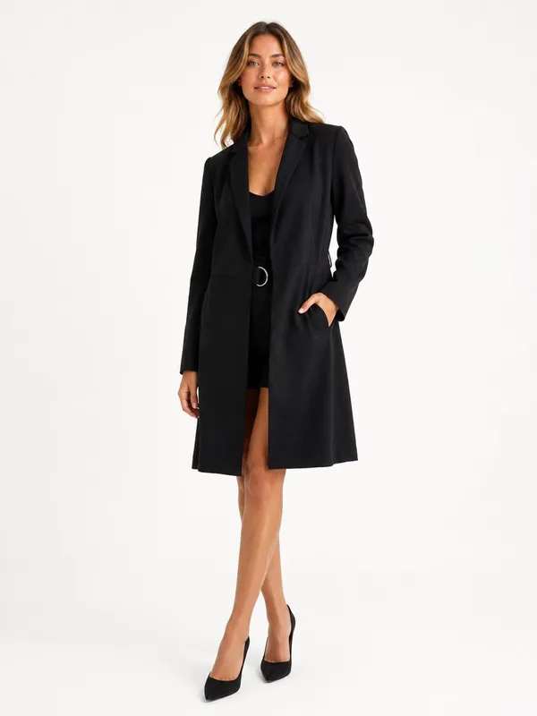 NEW Jo-Jo-Z Black Trench Blazer Dress Belted Longline Jacket SMALL - Image 3