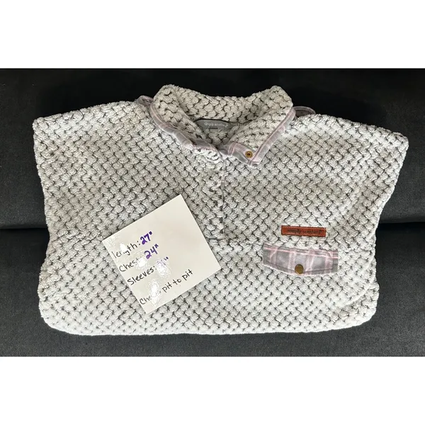 Simply Southern Sherpa Pullover Women's XL‎ Frost Gray Quarter Snap Fleece - Image 3