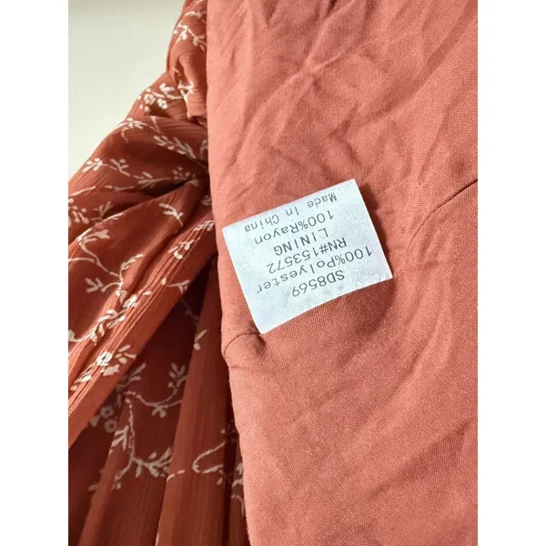 Bohme Rust Smocked‎ Midi Dress Floral Fall Tiered Size Small Boho Casual - Image 5