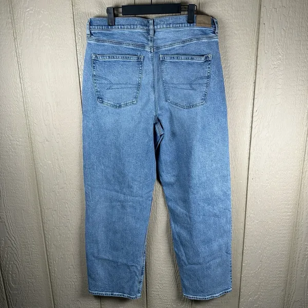 American Eagle Baggy Straight Jeans Womens 14 Blue Studded Super High Rise Denim - Image 3
