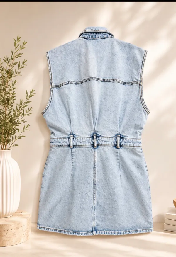 ✨ ZARA Light Wash Denim Vest Mini Dress | Size L | Button Front Sleeveless 👗 - Image 4
