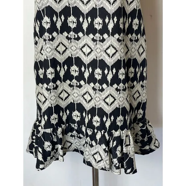 Kiwi‎ Tucker Tank Top Women Medium Black Cream Geometric Aztec Ruffle Hem Tunic - Image 5