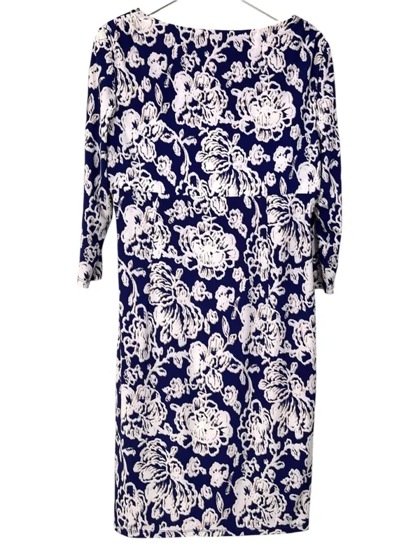 Lauren Ralph Lauren Blue White Floral Print Faux Wrap Dress Size 14 women’s - Image 6