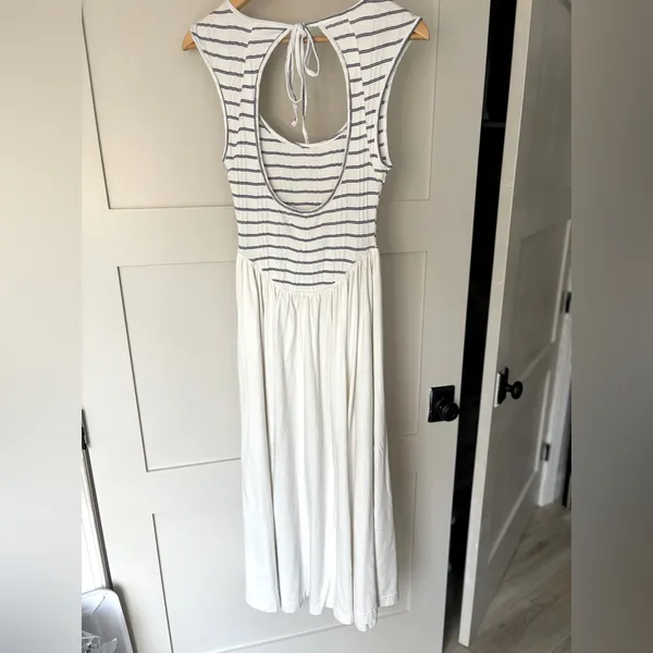 Free People White Maxi Midi Dress with Black Stripe Bodice - Image 6