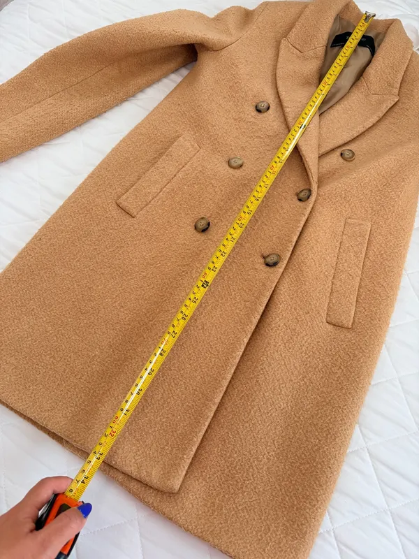ZARA Basic Women’s XS Camel Double Breasted Long Coat Quiet Luxury Classic Chic - Image 9