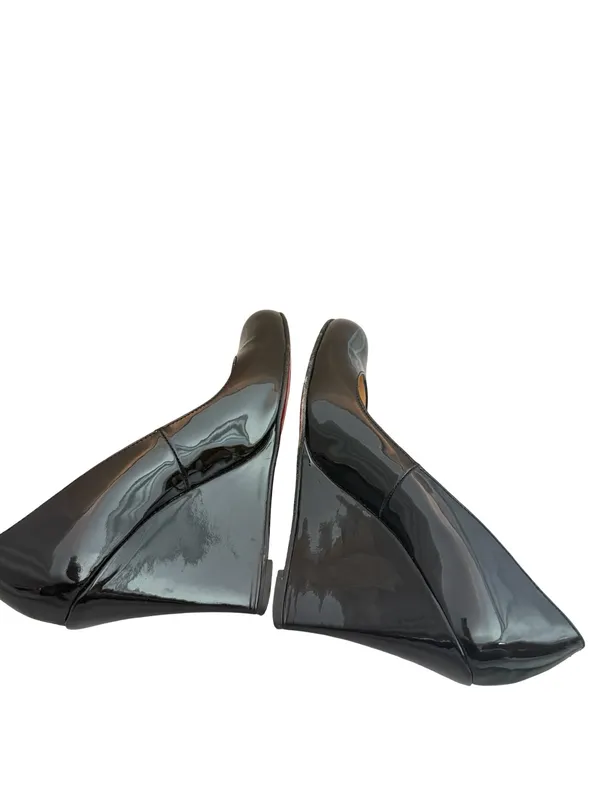 Christian Louboutin Black Patent Leather Round Toe Wedge Pumps Size 6 Women's - Image 2