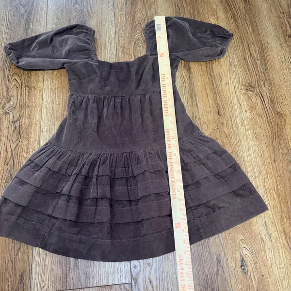 American Eagle Brown Corduroy Mini Dress Puff Sleeve Tiered Ruffle XXS Western - Image 3