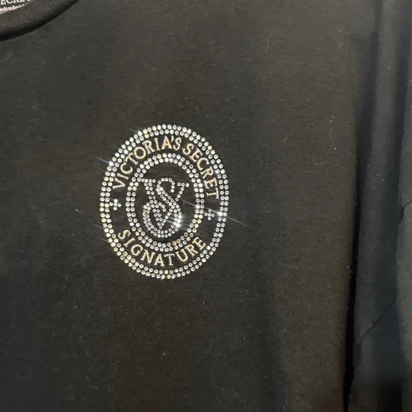 Victoria's Secret Black Bling Long Sleeve Lounge Shirt Rhinestone Logo Signature - Image 3