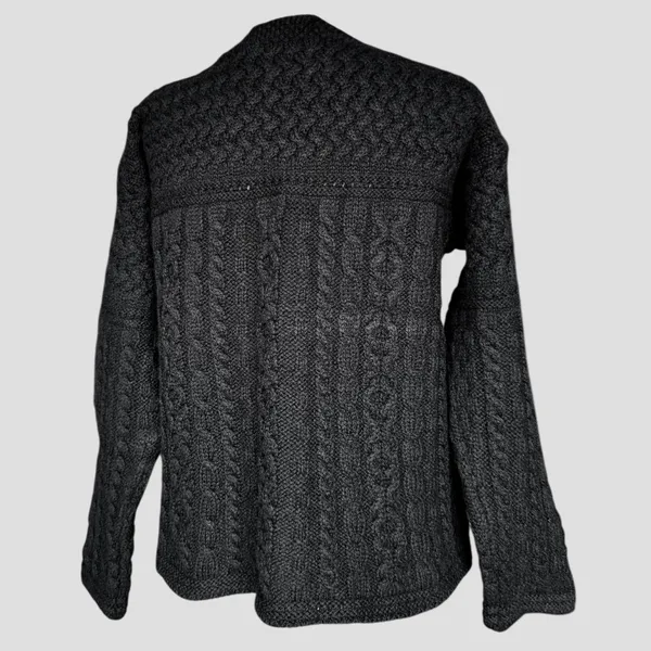 Aran Crafts 100% Merino Wool Cable‎ Knit Cardigan Black Button Up Cardigan Sz M - Image 5