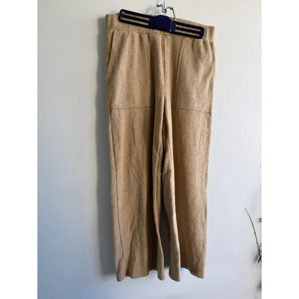Madewell MWL Womens Wide Leg Lounge Pants Tan‎ Textured Knit Pockets Size M - Image 2