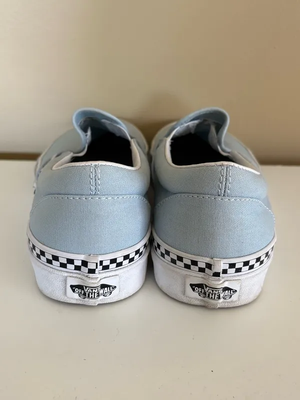 Vans Classic Slip-On Cool Blue Check Foxing Sneakers Size 8.5 - Image 3