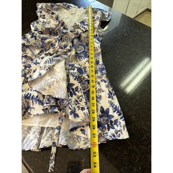 Hello Molly Dress Sz L Blue Floral Ruffle Wrap Flutter Sleeve‎ Summer Sundress - Image 7