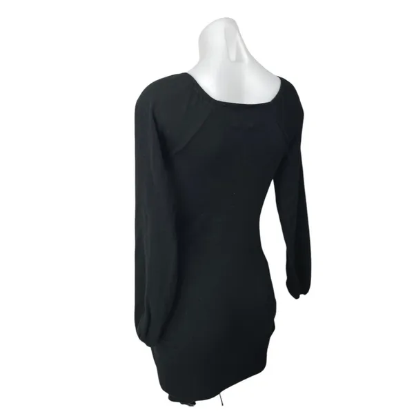 Princess Polly Black Ruched Long Sleeve Deep V Neck Mini Bodycon Dress Size XS/S - Image 2