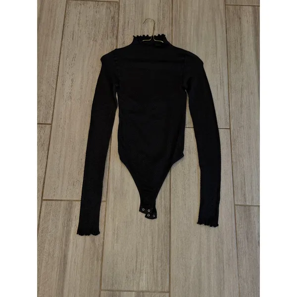 Free People Intimately Mara Mock Neck Bodysuit Womens XS/S Black Textured Boho - Image 4