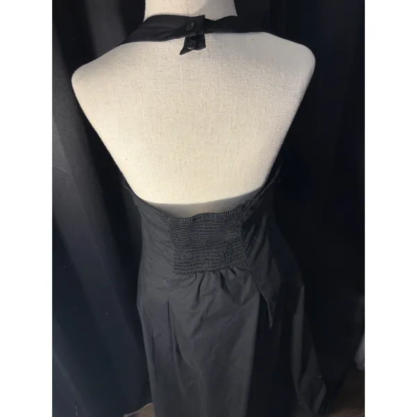 Black Halter Maxi Dress Square Neck Pleated‎ A-Line Gown with Pockets - Image 10