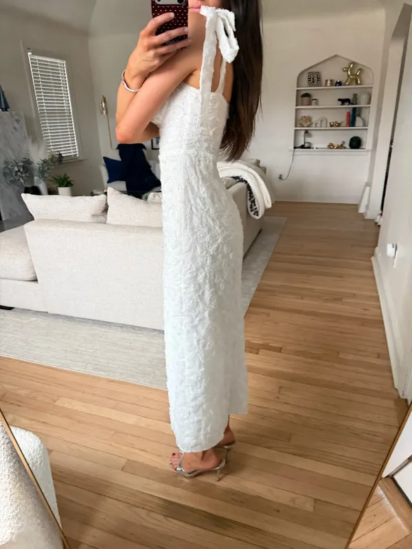 Cupid Tied Shoulder Embellished Midi Dress White - Image 3