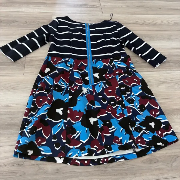 A Pea in the Pod Taylor Maternity Dress Navy Striped Floral Blue Burgundy Large - Image 4