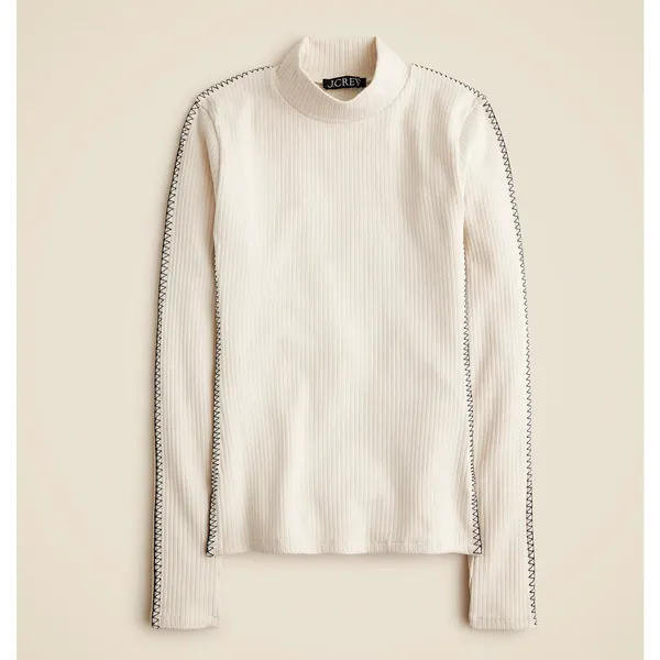 J.Crew Premium Rib Turtleneck Long Sleeve Whipstitch Trim Natural Beige M NWT - Image 3