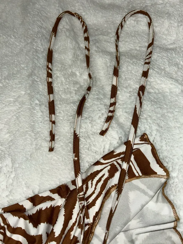 SheIn Brown and White Zebra Print Dress With Drawstring - Image 5