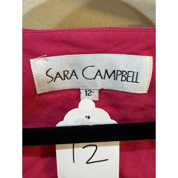 Sara Campbell Hot Pink‎ Sheath Dress Vintage Size 12 Cap Sleeve Square Neck - Image 4