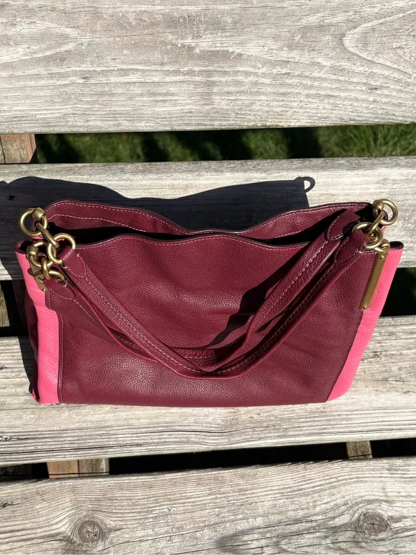 Coach 1016 Dalton 31 Wine Multi Colorblock Pebble Leather Shoulder Bag - Image 6
