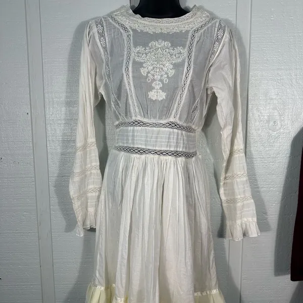 Free People White Victorian Waisted Mini Dress Ivory No Size EUC - Image 4