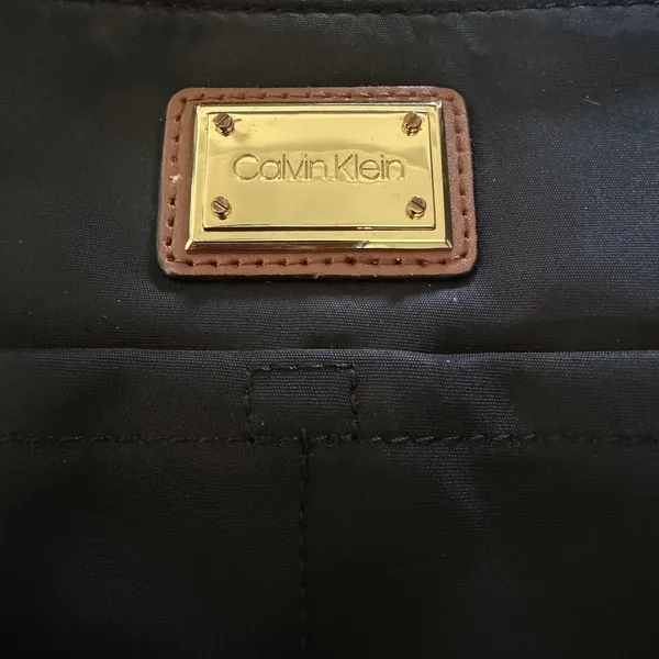 Calvin Klein Crossbody Bag Womens Medium Black Nylon Brown Trim Zip Pocket - Image 4