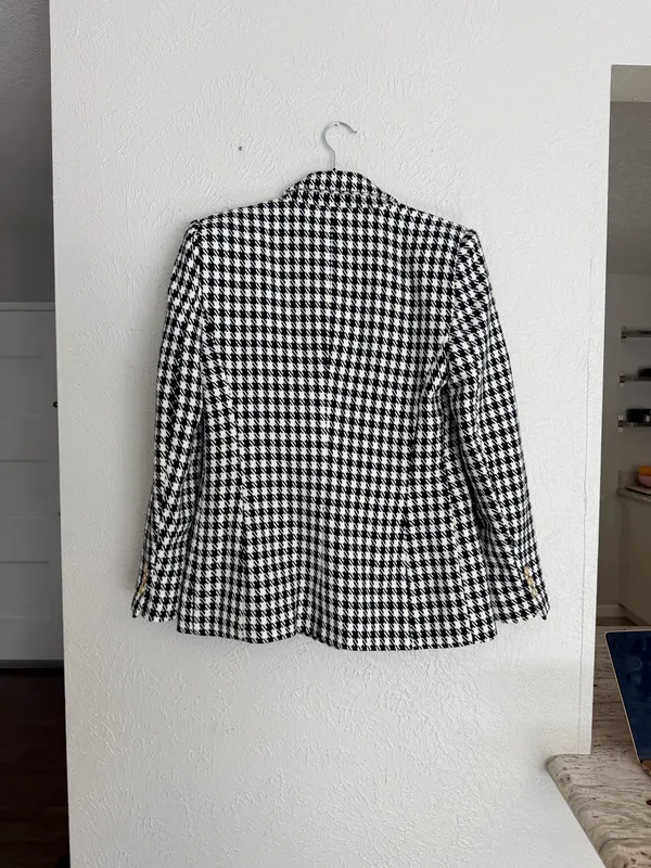 Zara houndstooth double breasted gold button oversized blazer jacket M  - Image 8