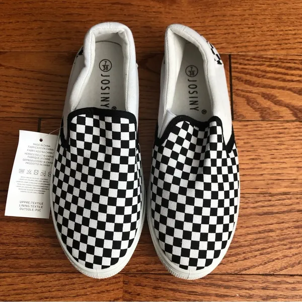 Josini Slip-on Vans Inspired Canvas Sneakers Black White Women’s Size 7 NWT - Image 9
