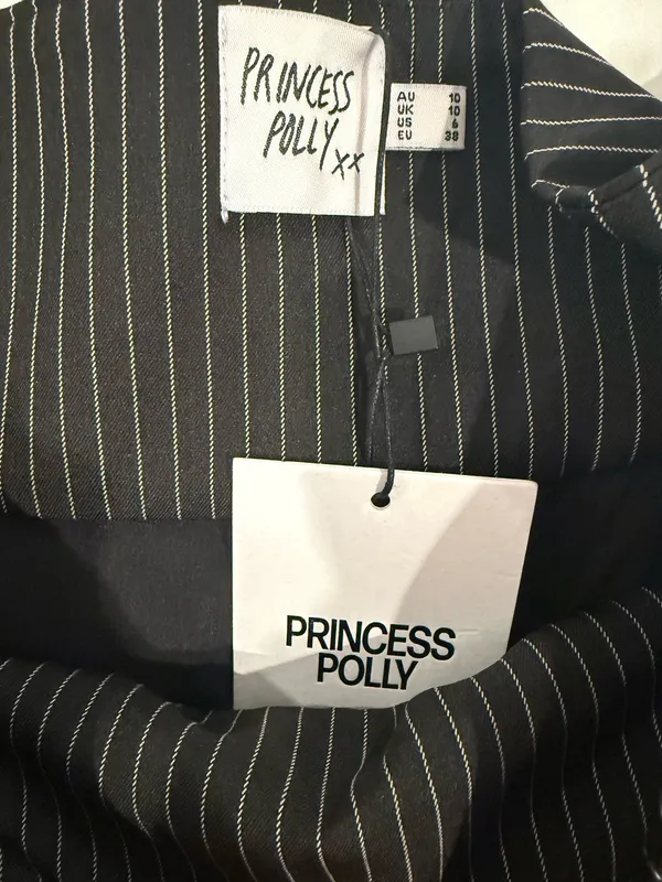 Princess Polly Black Pinstripe Pleated Mini Skirt with Double Buckles - Image 3